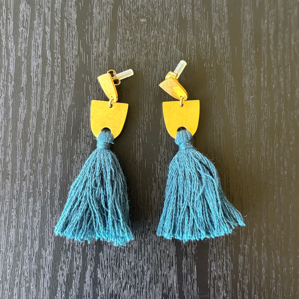Madewell Gold and Teal Tassel Drop Earrings